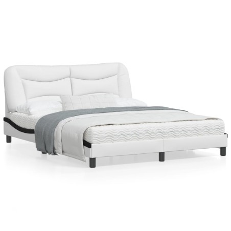 vidaXL Estructura de cama con luz LED cuero PE blanco negro 160x200 cm