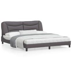 vidaXL Estructura de cama con luz LED cuero sintético gris 180x200 cm