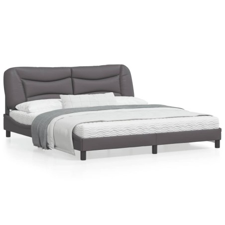 vidaXL Estructura de cama con luz LED cuero sintético gris 180x200 cm