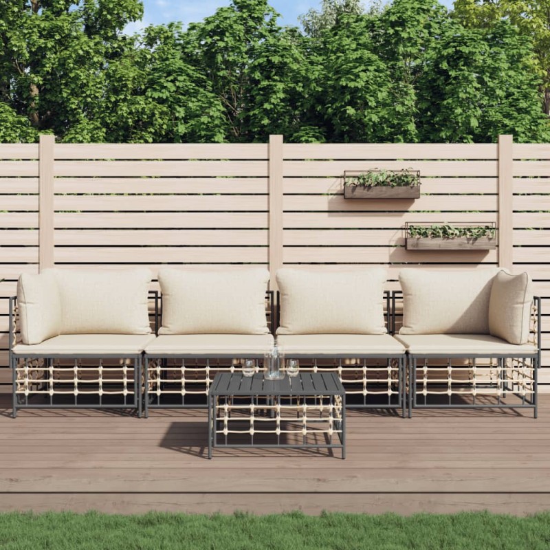 vidaXL Juego de muebles de jardín 5 pzas y cojines ratán PE antracita