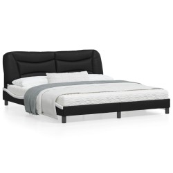 vidaXL Estructura de cama con luz LED cuero PE negro blanco 180x200 cm