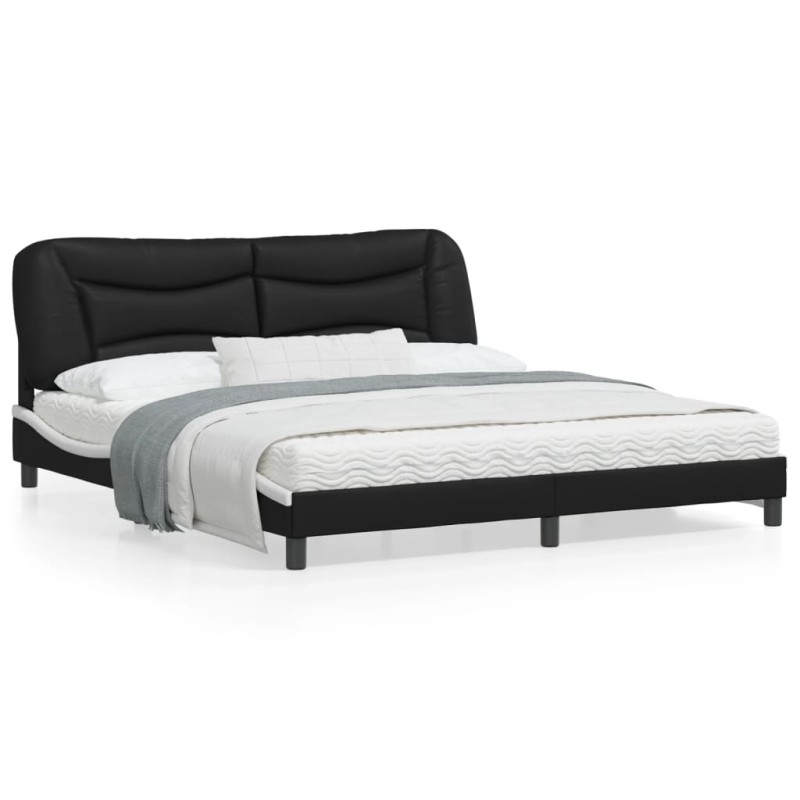 vidaXL Estructura de cama con luz LED cuero PE negro blanco 180x200 cm