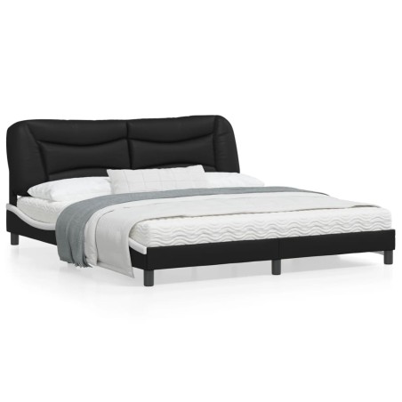 vidaXL Estructura de cama con luz LED cuero PE negro blanco 180x200 cm
