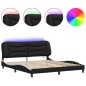 vidaXL Estructura de cama con luz LED cuero PE negro blanco 180x200 cm