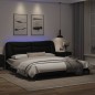 vidaXL Estructura de cama con luz LED cuero PE negro blanco 180x200 cm