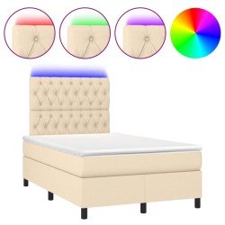 vidaXL Cama box spring con colchón y luces LED tela crema 120x190 cm