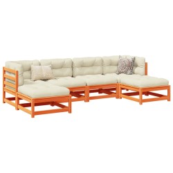 vidaXL Set de sofás jardín 6 pzas con cojines madera pino marrón cera