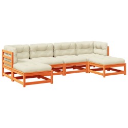 vidaXL Set de sofás jardín 6 pzas con cojines madera pino marrón cera