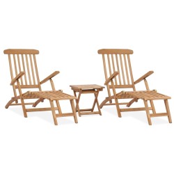 vidaXL Tumbonas de jardín con reposapiés y mesa madera de teca maciza