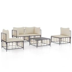vidaXL Juego de muebles de jardín 5 pzas y cojines ratán PE antracita