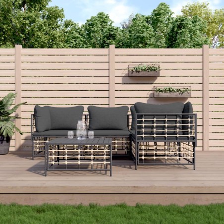 vidaXL Juego de muebles de jardín 5 pzas cojines antracita ratán PE