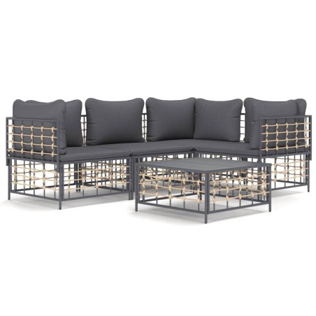 vidaXL Juego de muebles de jardín 5 pzas cojines antracita ratán PE