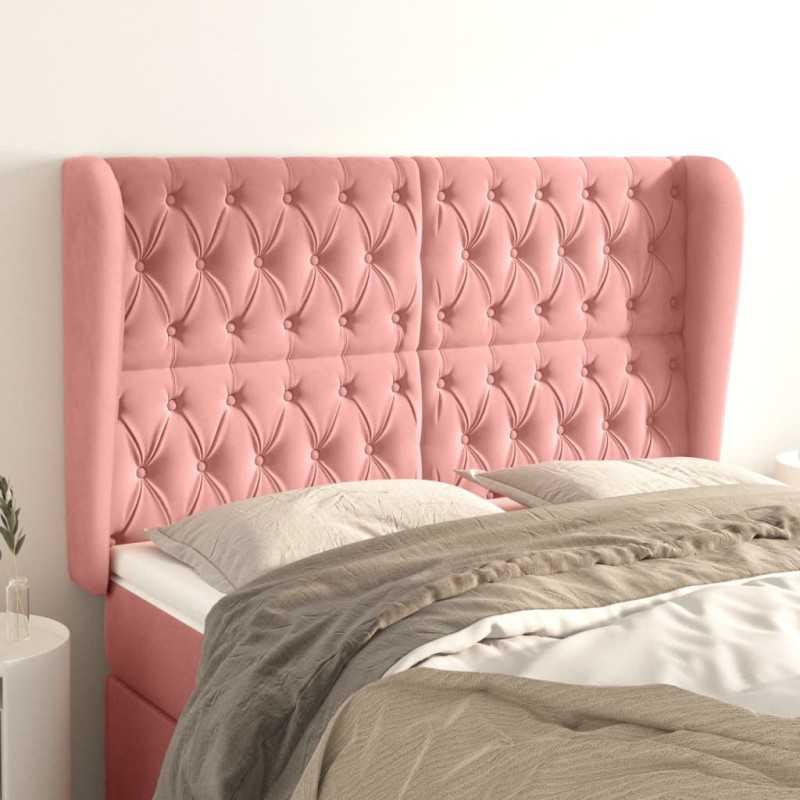 vidaXL Cabecero con orejas de terciopelo rosa 163x23x118/128 cm vidaXL Cabecero con orejas de terciopelo rosa 163x23x118/128 cm