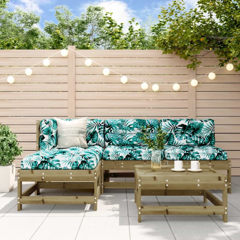 vidaXL Juego de muebles jardín 5 pzas y cojines madera pino impregnada vidaXL Juego de muebles jardín 5 pzas y cojines madera pino impregnada