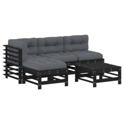 vidaXL Juego de muebles de jardín 5 pzas y cojines madera maciza negro