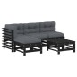 vidaXL Juego de muebles de jardín 5 pzas y cojines madera maciza negro vidaXL Juego de muebles de jardín 5 pzas y cojines madera maciza negro