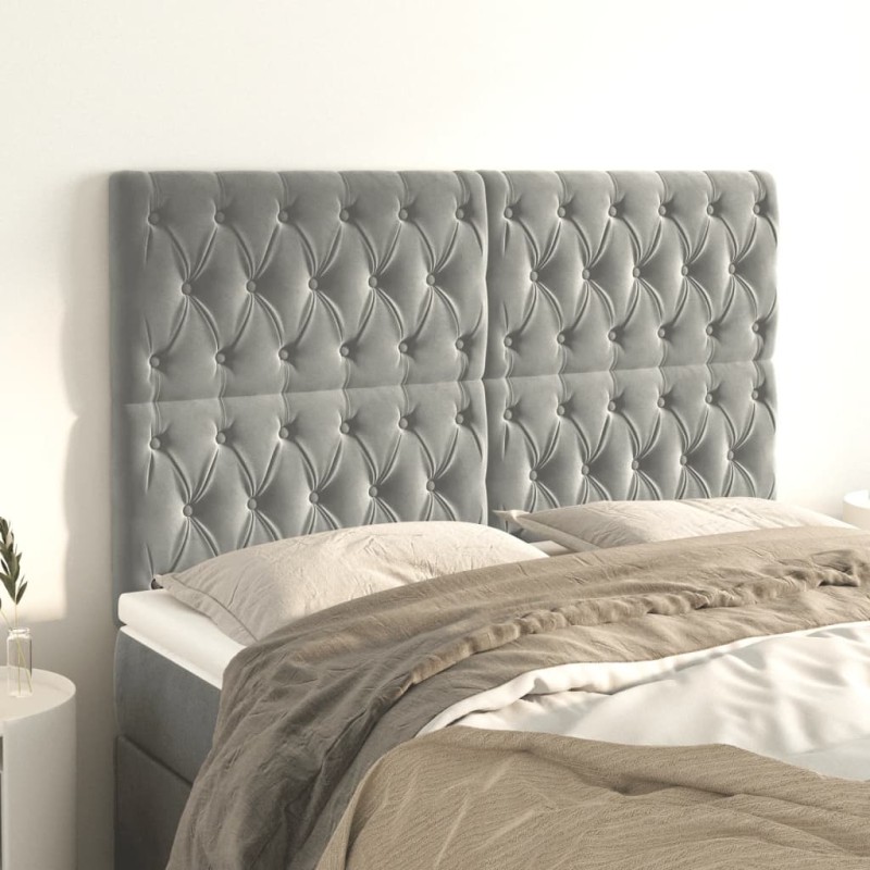 vidaXL Cabeceros 4 unidades terciopelo gris claro 72x7x78/88 cm vidaXL Cabeceros 4 unidades terciopelo gris claro 72x7x78/88 cm