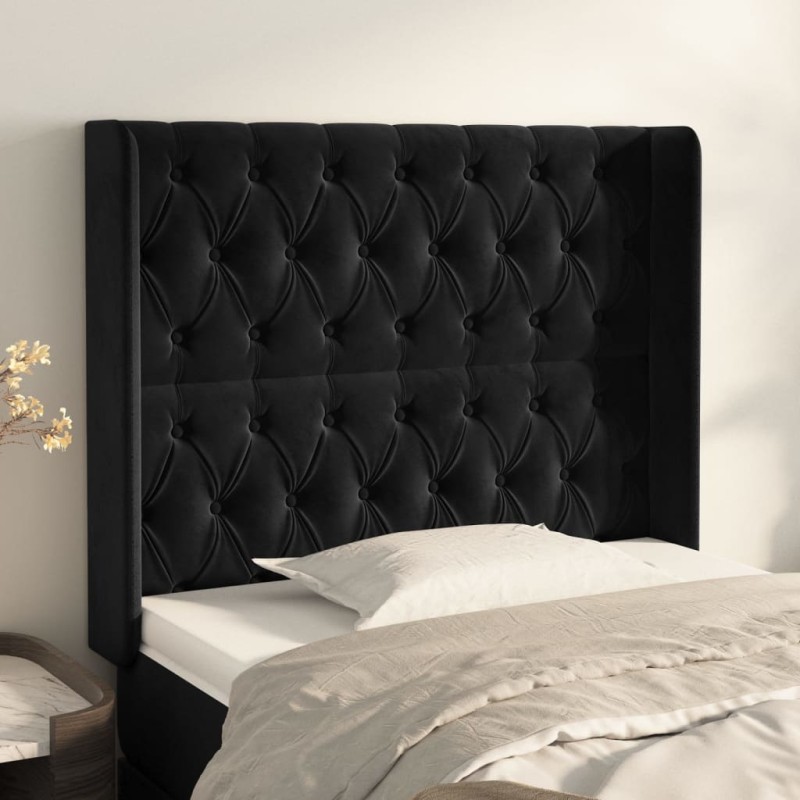 vidaXL Cabecero con orejas de terciopelo negro 93x16x118/128 cm vidaXL Cabecero con orejas de terciopelo negro 93x16x118/128 cm