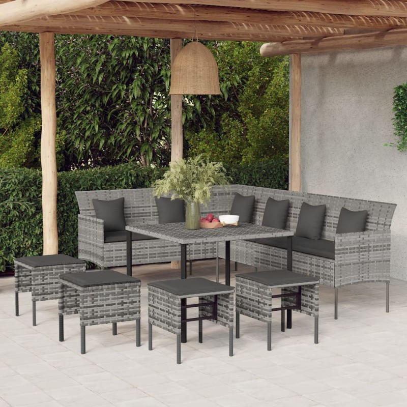 vidaXL Set de comedor de jardín 6 pzas y cojines ratán sintético gris vidaXL Set de comedor de jardín 6 pzas y cojines ratán sintético gris