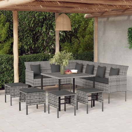 vidaXL Set de comedor de jardín 6 pzas y cojines ratán sintético gris