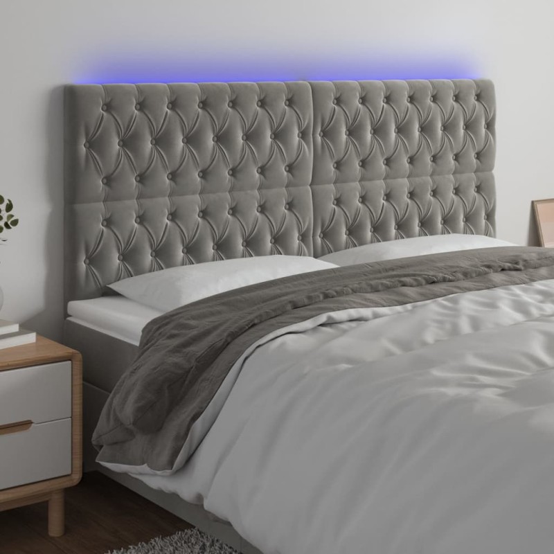 vidaXL Cabecero con luces LED terciopelo gris claro 180x7x118/128 cm vidaXL Cabecero con luces LED terciopelo gris claro 180x7x118/128 cm