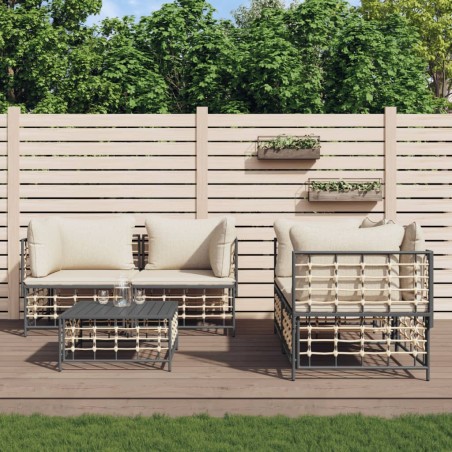 vidaXL Juego de muebles de jardín 5 pzas y cojines ratán PE antracita
