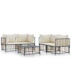 vidaXL Juego de muebles de jardín 5 pzas y cojines ratán PE antracita