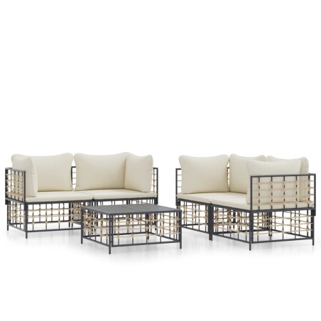 vidaXL Juego de muebles de jardín 5 pzas y cojines ratán PE antracita