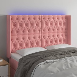 vidaXL Cabecero con LED de terciopelo rosa 163x16x118/128 cm