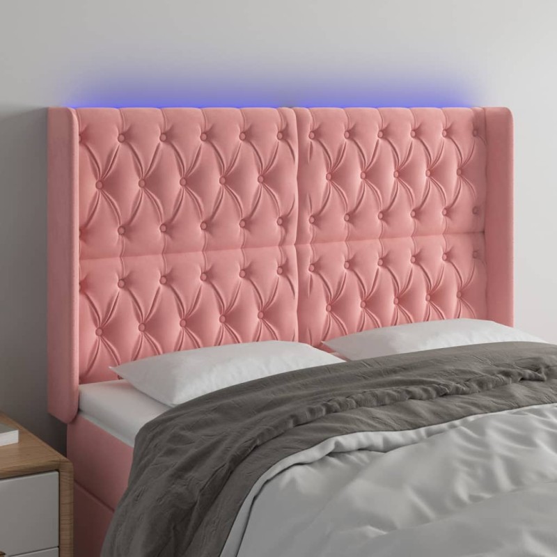 vidaXL Cabecero con LED de terciopelo rosa 163x16x118/128 cm vidaXL Cabecero con LED de terciopelo rosa 163x16x118/128 cm