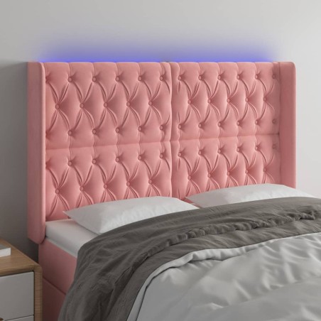 vidaXL Cabecero con LED de terciopelo rosa 163x16x118/128 cm
