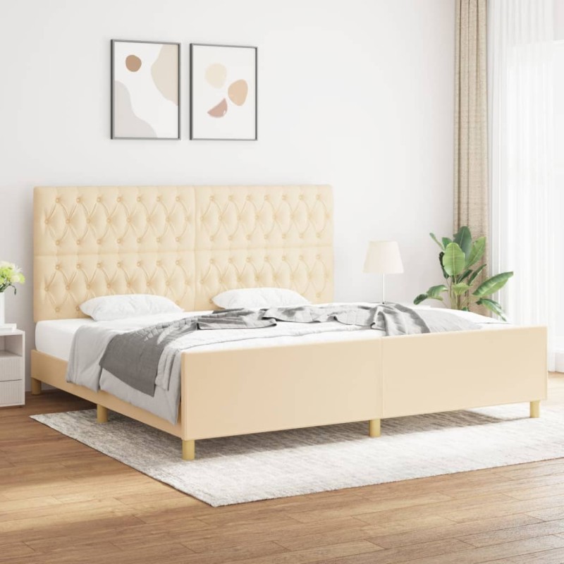 vidaXL Estructura de cama con cabecero de tela color crema 200x200 cm vidaXL Estructura de cama con cabecero de tela color crema 200x200 cm