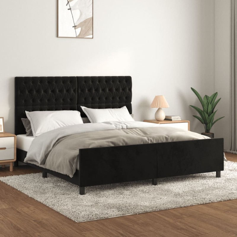 vidaXL Estructura de cama con cabecero de terciopelo negro 180x200 cm vidaXL Estructura de cama con cabecero de terciopelo negro 180x200 cm