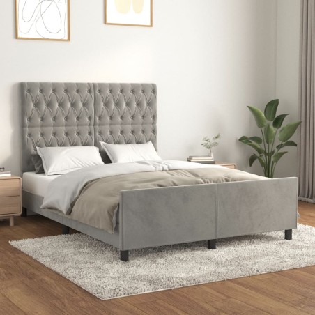 vidaXL Estructura de cama con cabecero terciopelo gris claro 140x190cm