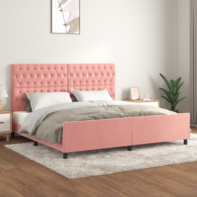 vidaXL Estructura de cama con cabecero de terciopelo rosa 200x200 cm vidaXL Estructura de cama con cabecero de terciopelo rosa 200x200 cm