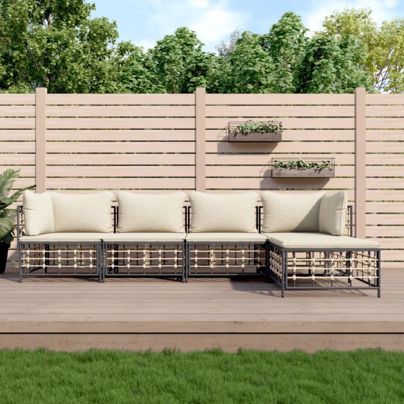 vidaXL Juego de muebles de jardín 5 pzas cojines antracita ratán PE vidaXL Juego de muebles de jardín 5 pzas cojines antracita ratán PE