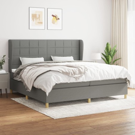 vidaXL Cama box spring con colchón tela gris oscuro 200x200 cm