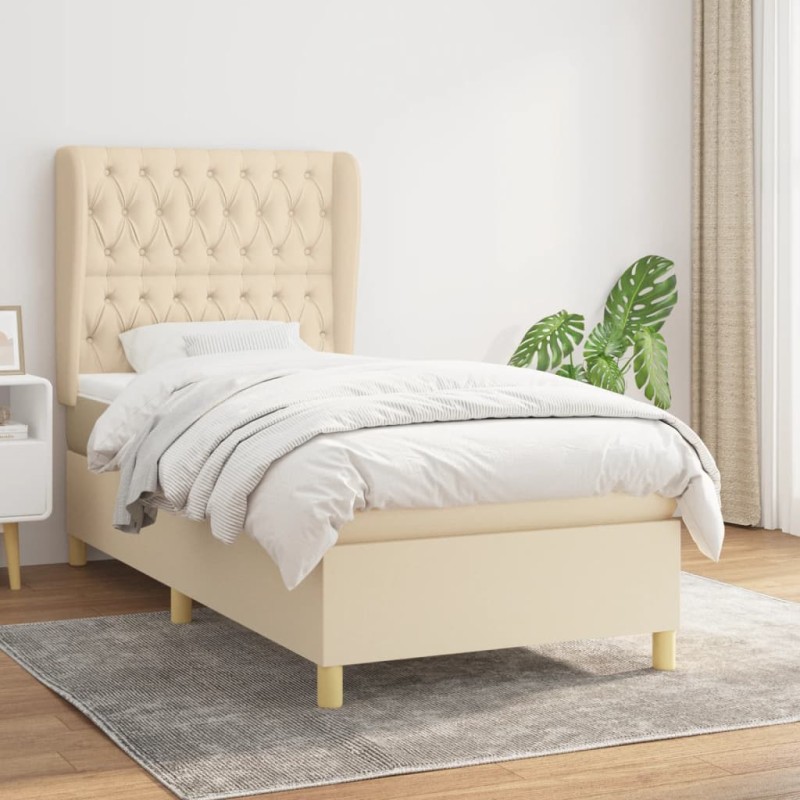 vidaXL Cama box spring con colchón tela color crema 90x190 cm vidaXL Cama box spring con colchón tela color crema 90x190 cm