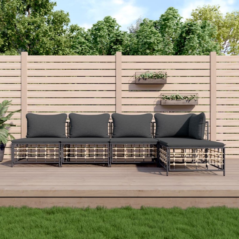 vidaXL Juego de muebles de jardín 5 pzas cojines antracita ratán PE vidaXL Juego de muebles de jardín 5 pzas cojines antracita ratán PE