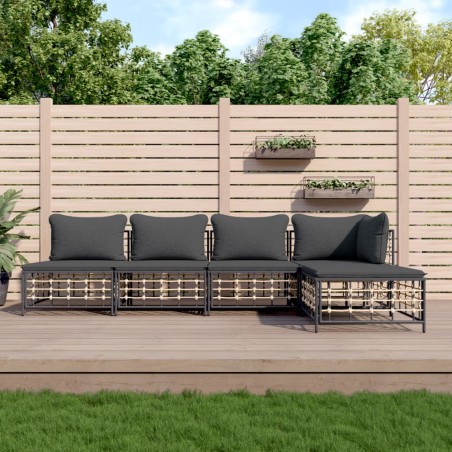 vidaXL Juego de muebles de jardín 5 pzas cojines antracita ratán PE