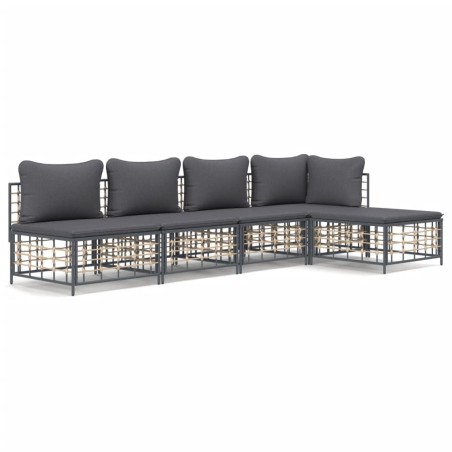 vidaXL Juego de muebles de jardín 5 pzas cojines antracita ratán PE