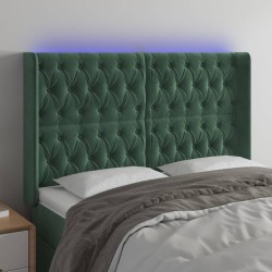 vidaXL Cabecero con LED de terciopelo verde oscuro 163x16x118/128 cm