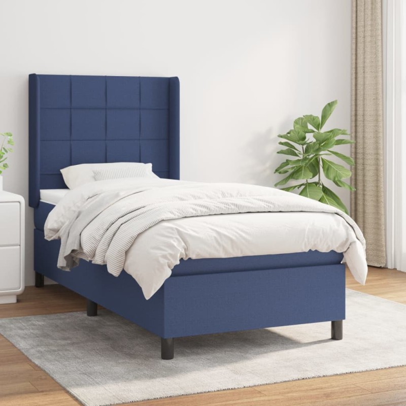 vidaXL Cama box spring con colchón tela azul 90x190 cm vidaXL Cama box spring con colchón tela azul 90x190 cm