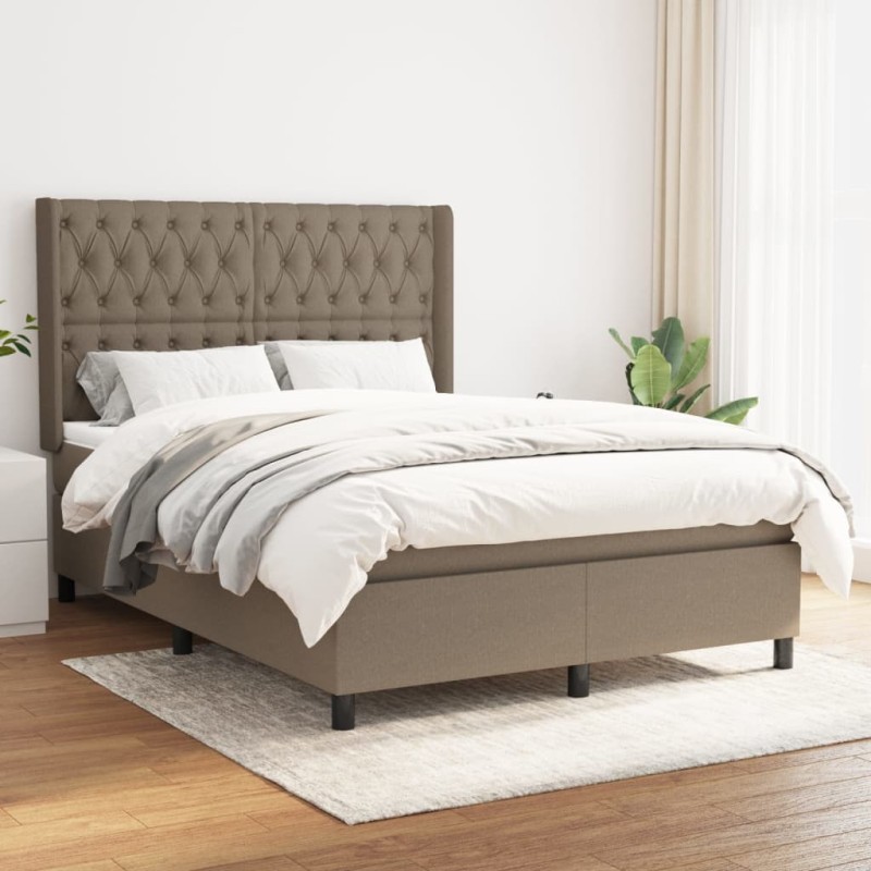vidaXL Cama box spring con colchón tela gris taupe 140x190 cm vidaXL Cama box spring con colchón tela gris taupe 140x190 cm