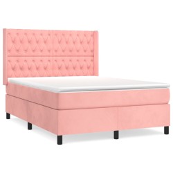 vidaXL Cama box spring con colchón terciopelo rosa 140x190 cm