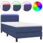 vidaXL Cama box spring colchón y luces LED tela azul 90x190 cm