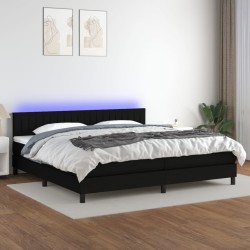 vidaXL Cama box spring colchón y luces LED tela negro 200x200 cm