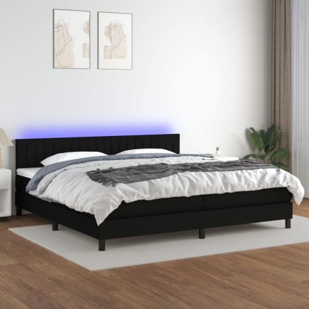 vidaXL Cama box spring colchón y luces LED tela negro 200x200 cm
