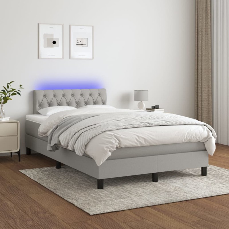 vidaXL Cama box spring con colchón tela y LED gris claro 120x200 cm vidaXL Cama box spring con colchón tela y LED gris claro 120x200 cm