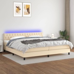 vidaXL Cama box spring colchón y luces LED tela crema 200x200 cm